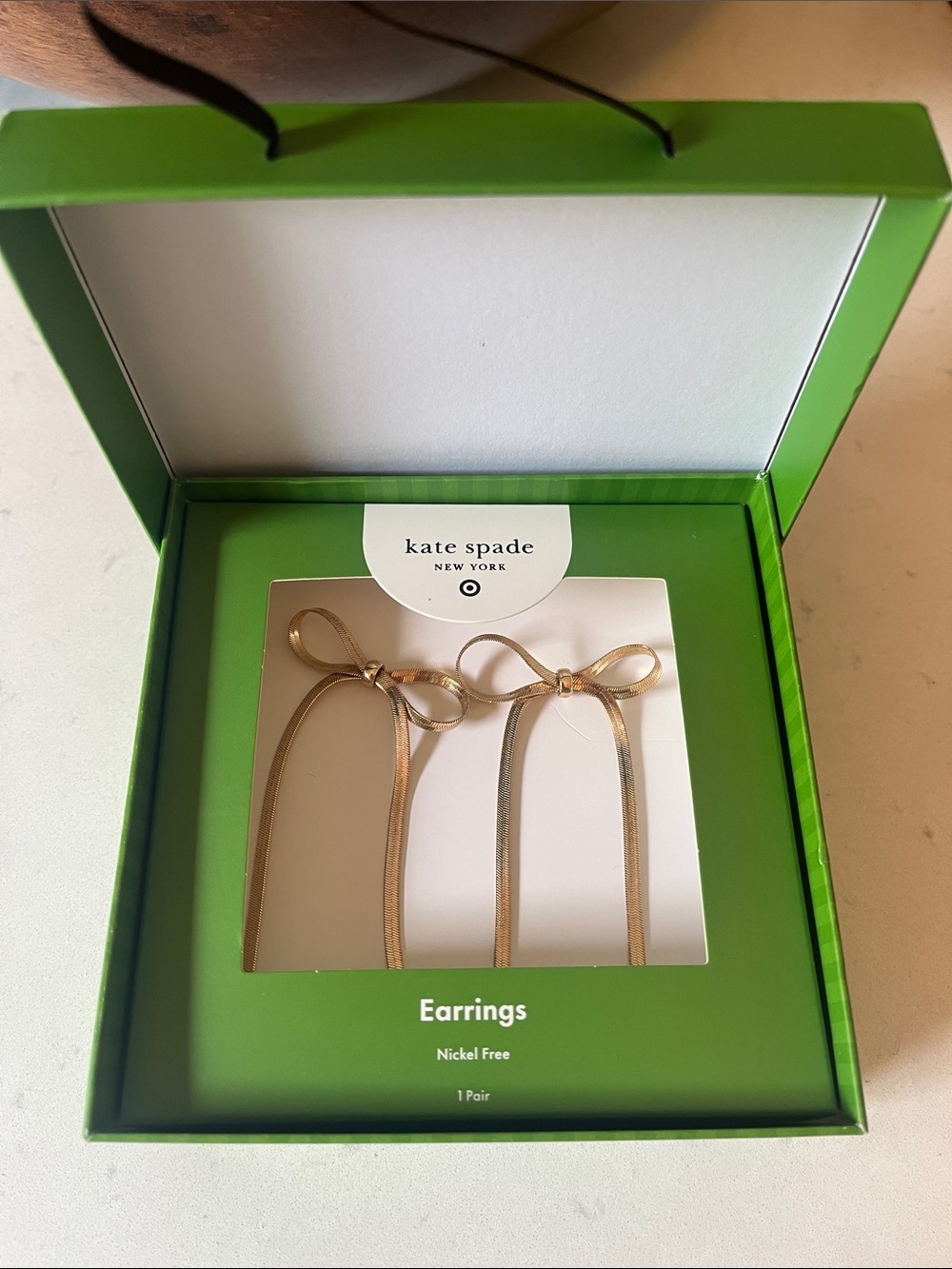 BNIB Kate Spade for Target gold tone bow chain earrings